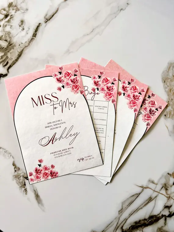 Miss to Mrs bridal shower invitation suite with bingo card